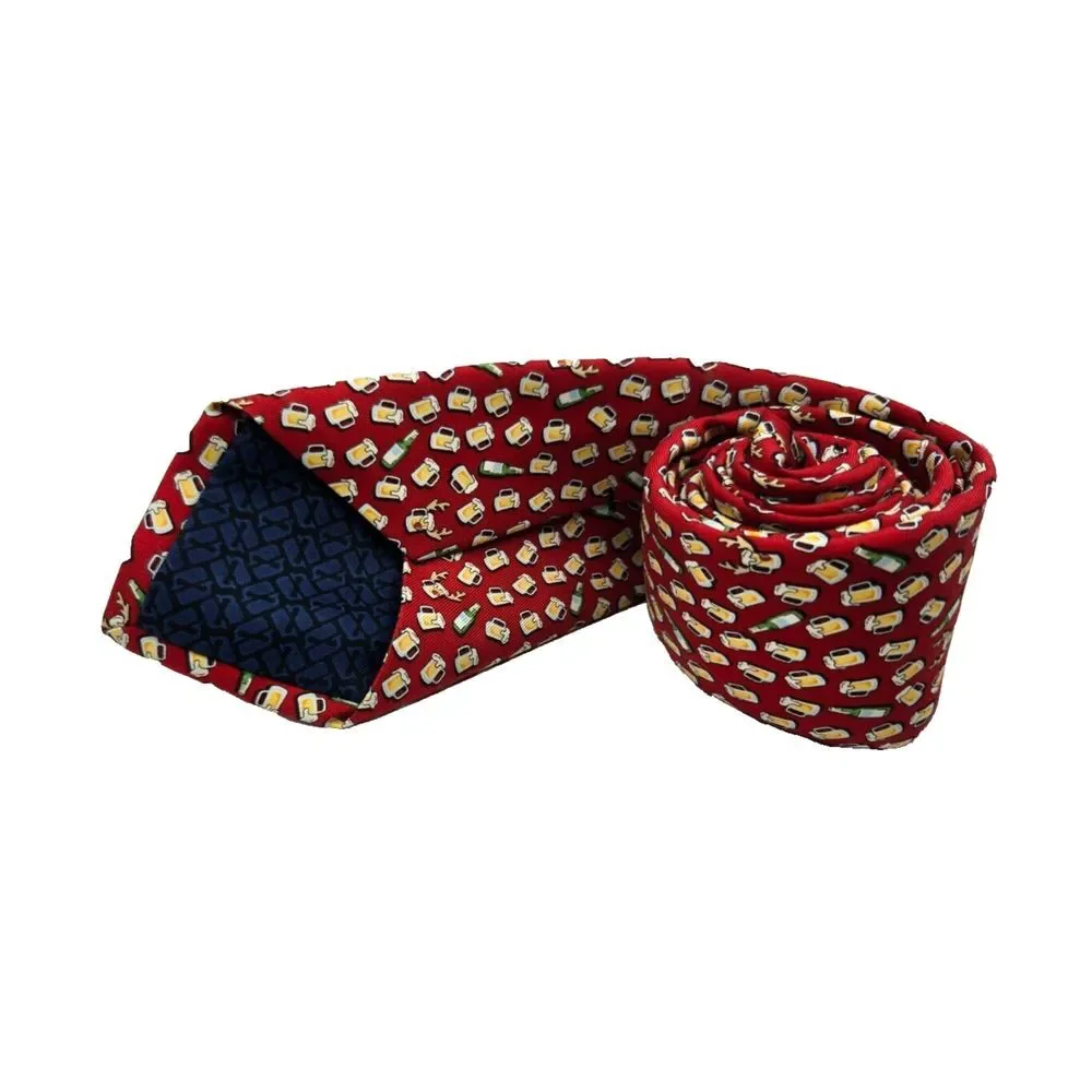 Vineyard‎ Vines Red Nosed Reinbeer Pattern Print Silk Tie Made in USA Red